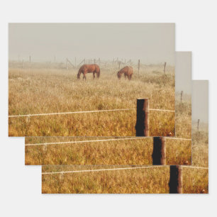 Horses Country Rustic Brown Decoupage Wrapping Paper Sheet