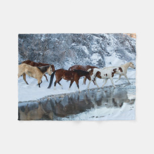 Horses Crossing the Creek Fleece Blanket