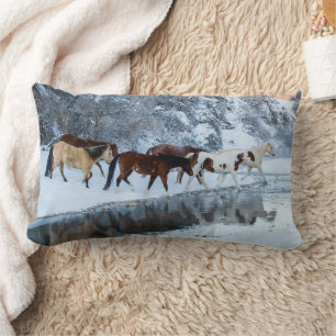 Horses Crossing the Creek Lumbar Cushion