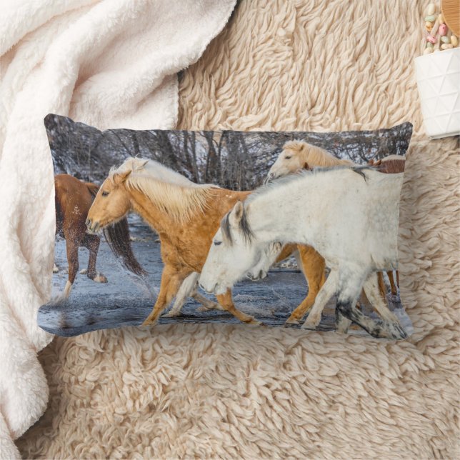 Horses Crossing the Stream Lumbar Cushion (Blanket)