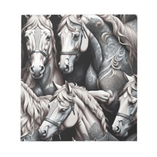 Horses Detailed Painting in Black& White Art  Notepad