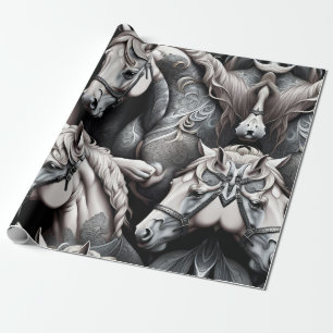 Horses Detailed Painting in Black& White Art Wrapping Paper