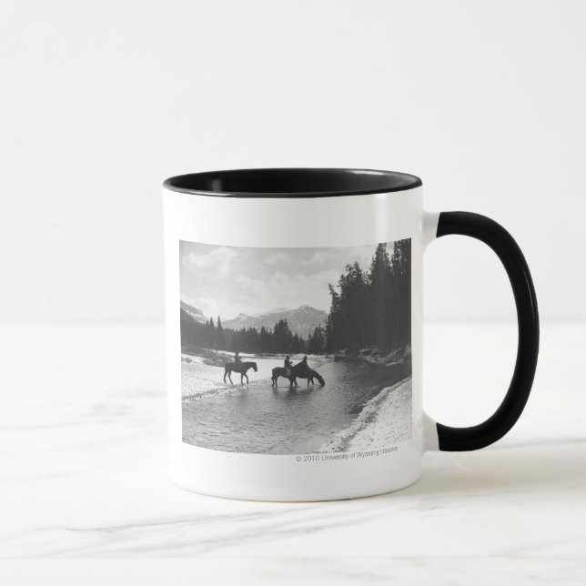 Horses drinking from and crossing a river mug (Right)