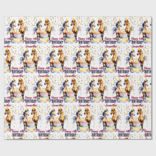 Horses elegant in party hats happy birthday wrapping paper