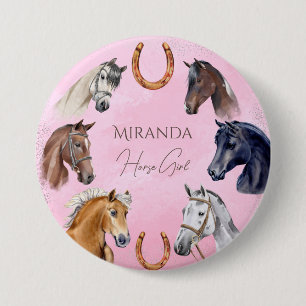 Horses equestrian elegant birthday party favors 7.5 cm round badge