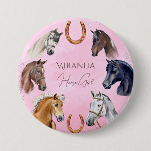 Horses equestrian elegant birthday party favours 7.5 cm round badge
