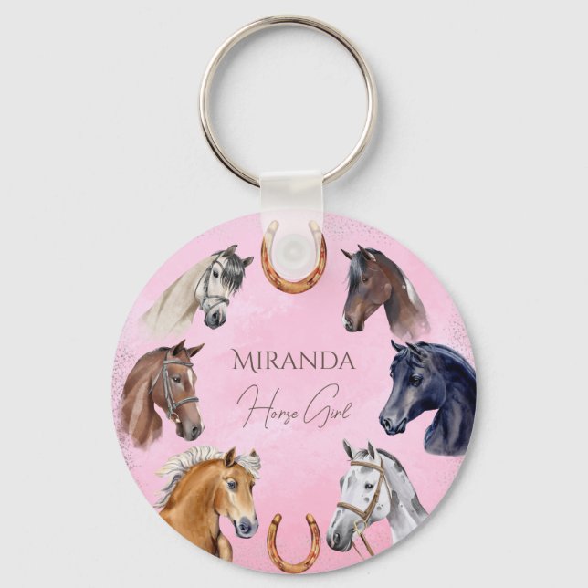 Horses equestrian elegant birthday party favours key ring (Front)