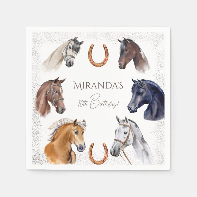 Horses equestrian elegant birthday party napkin (Front)