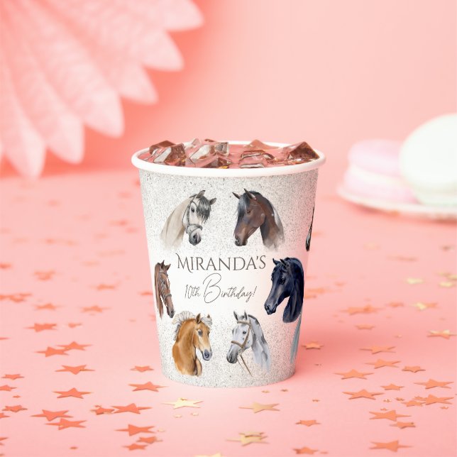 Horses equestrian elegant birthday party paper cups (Insitu)