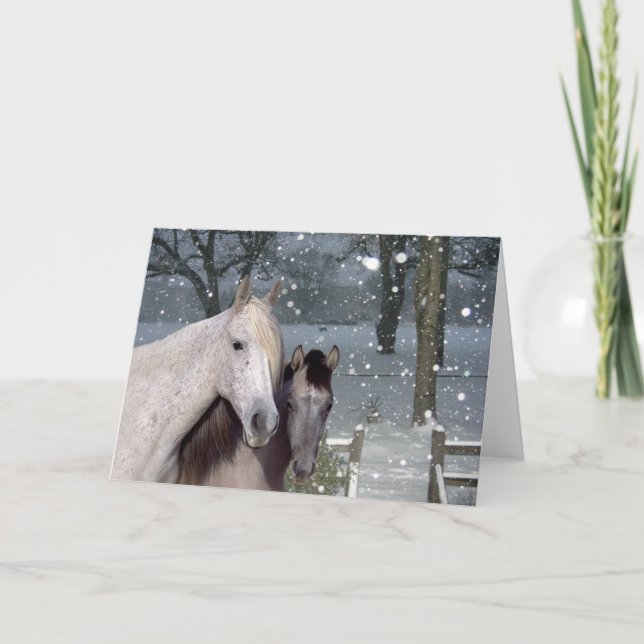 Horses Falling Snow Greeting Card (Front)