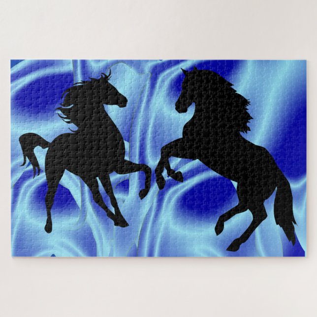 Horses Family Puzzle Blue Fantasy (Horizontal)