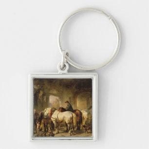 Horses Feeding in the Stable Key Ring