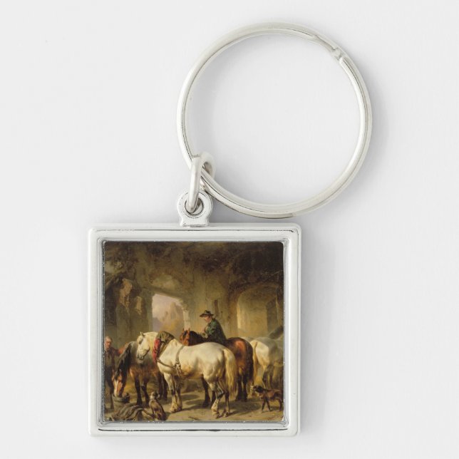 Horses Feeding in the Stable Key Ring (Front)