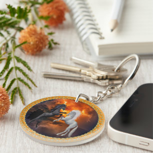Horses fighting in a bad lightning storm key ring