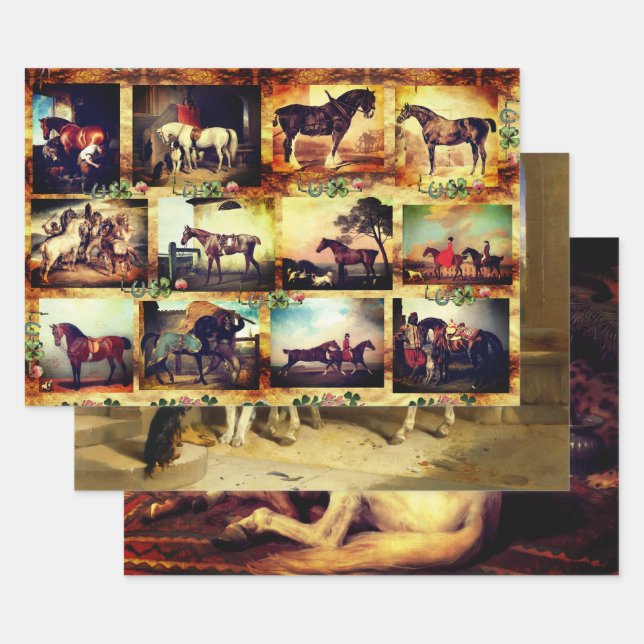 HORSES FINE ART PAINTINGS,HORSE SHOES PARCHMENT WRAPPING PAPER SHEET (Set)