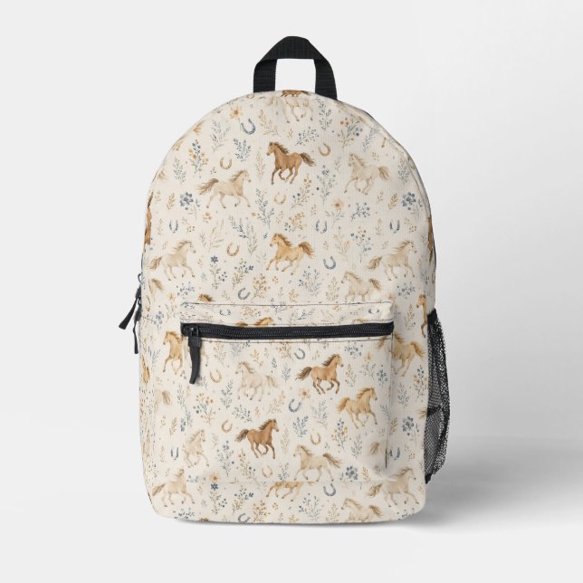 Horses Floral  Printed Backpack (Front)