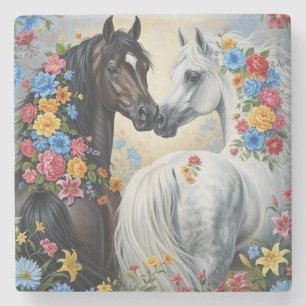 Horses framed in flowers Coaster