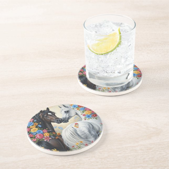  Horses framed in flowers Coaster (Side)