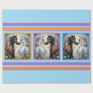 Horses Framed in flowers Wrapping Paper