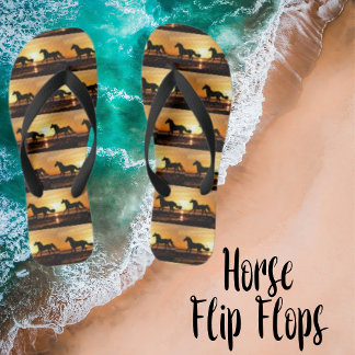 Horses Galloping in Summer Sunset Thongs