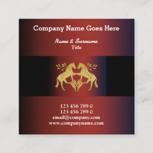 Horses graphic faux gold red leaf crest horse square business card