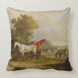 Horses Grazing: A Grey Stallion grazing with Mares Cushion