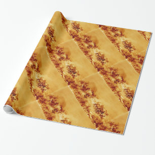 HORSES GRAZING ,Antique Brown Orange Yellow Wrapping Paper