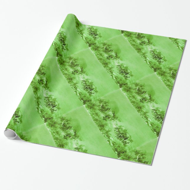 HORSES GRAZING ,Antique Light Green Wrapping Paper (Unrolled)
