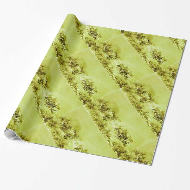 HORSES GRAZING ,Antique Olive Green Wrapping Paper (Unrolled)