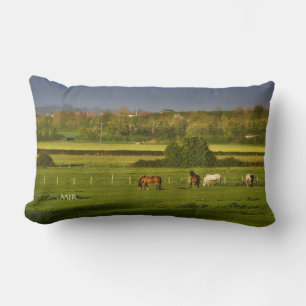 Horses grazing at Bower Hinton - Monogram Lumbar Cushion
