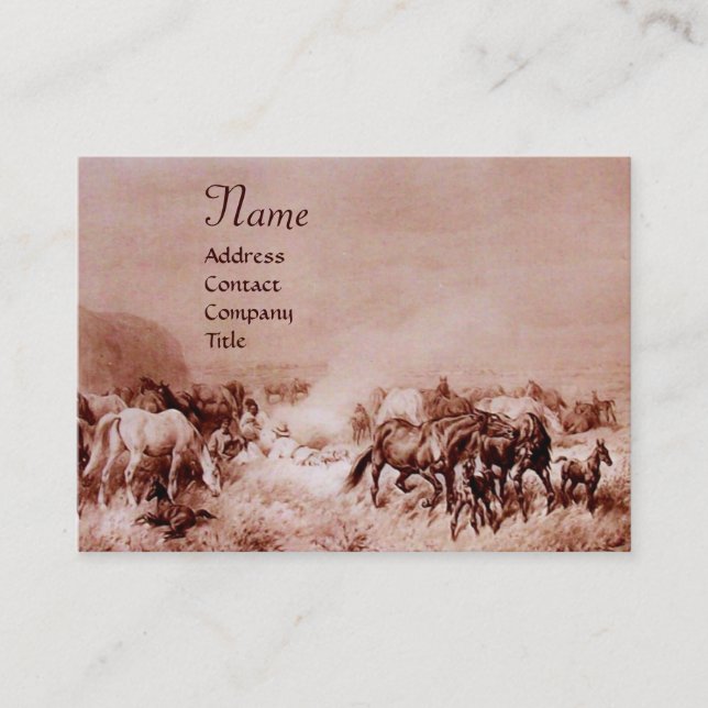 HORSES GRAZING ,brown sepia Business Card (Front)