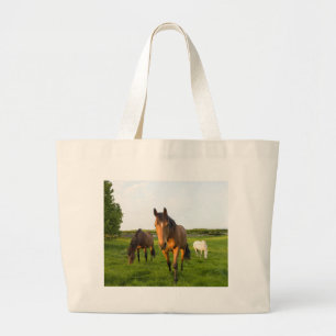 Horses Grazing Large Tote Bag