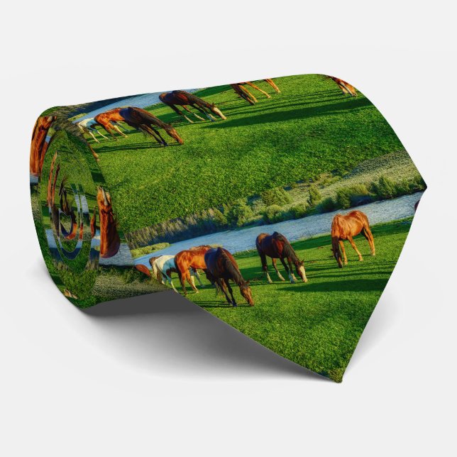 Horses Grazing Near A River  Tie (Rolled)