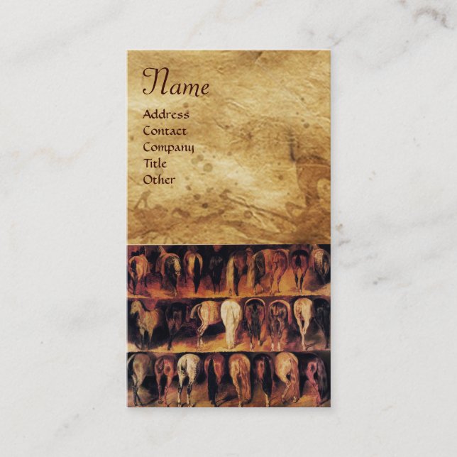Horses' Hindquarters, Parchment Monogram Business Card (Front)