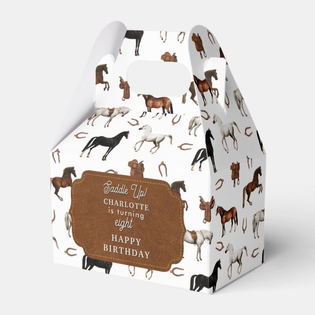 Horses Horseshoe Horse Saddles Birthday Favour Box (Front Side)