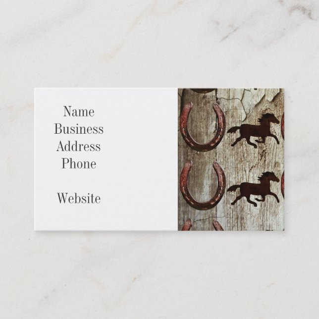 Horses Horseshoes on Barn Wood Cowboy Gifts Business Card (Front)
