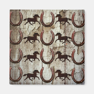 Horses Horseshoes on Barn Wood Cowboy Gifts Magnet