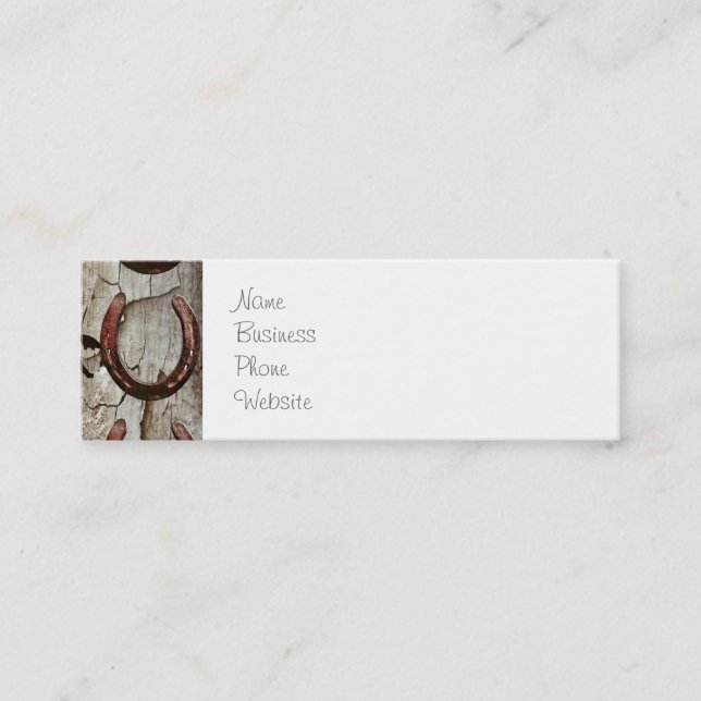 Horses Horseshoes on Barn Wood Cowboy Gifts Mini Business Card (Front)