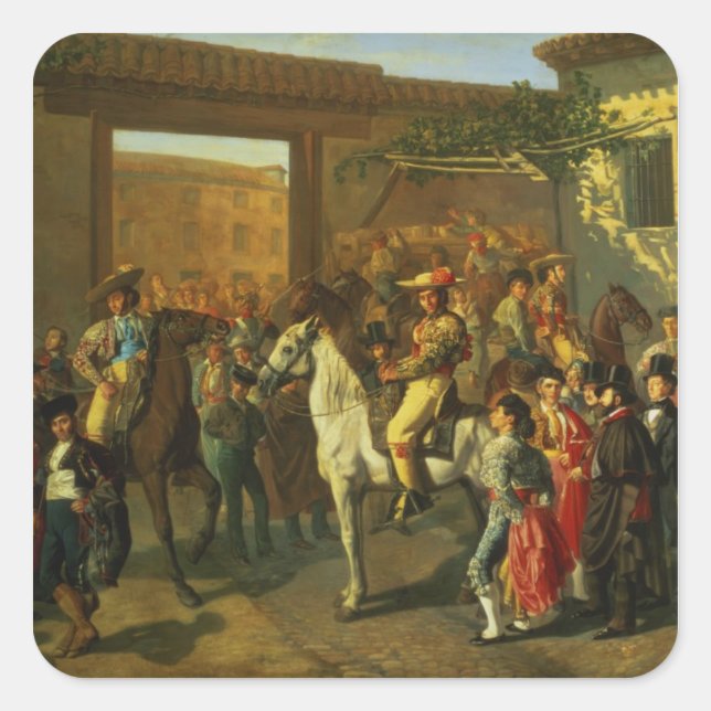 Horses in a Courtyard Square Sticker (Front)