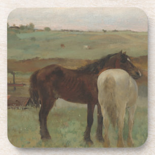 Horses in a Meadow, Oil Painting, Edgar Degas Coaster