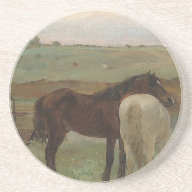 Horses in a Meadow, Oil Painting, Edgar Degas Coaster (Front)