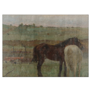 Horses in a Meadow, Oil Painting, Edgar Degas Cutting Board
