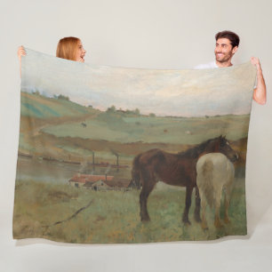 Horses in a Meadow, Oil Painting, Edgar Degas Fleece Blanket