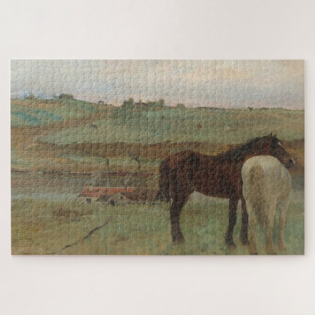 Horses in a Meadow, Oil Painting, Edgar Degas Jigsaw Puzzle (Horizontal)