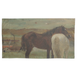 Horses in a Meadow, Oil Painting, Edgar Degas Pillowcase