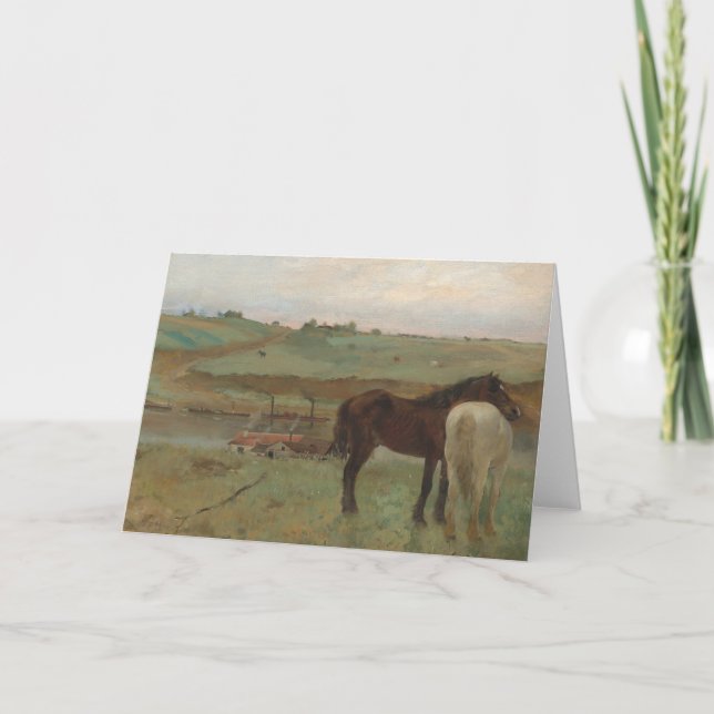 Horses in a Meadow, Oil Painting, Edgar Degas Thank You Card (Front)