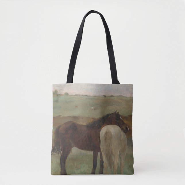 Horses in a Meadow, Oil Painting, Edgar Degas Tote Bag (Front)