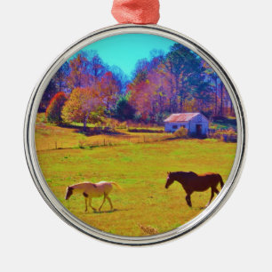 Horses in a Rainbow Coloured Field Metal Tree Decoration