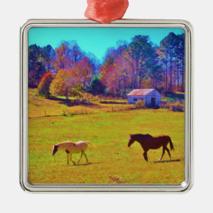 Horses in a Rainbow Coloured Field Metal Tree Decoration