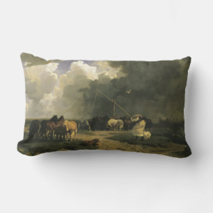 Horses in a Rainstorm (Equine) Lumbar Cushion